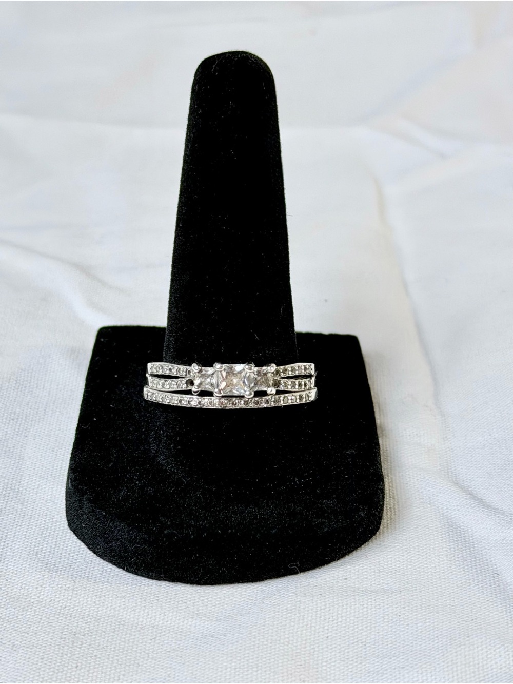 925 Sterling Silver Bridal Wedding Ring Set Size 9.5